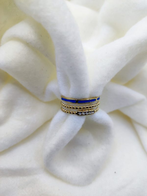 Bague en acier inoxydable couleur bleu avec strass