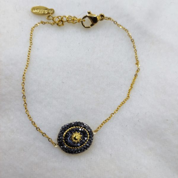 Bracelet en acier inoxydable strass noirs