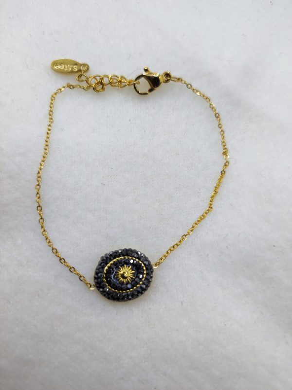 Bracelet en acier inoxydable strass noirs