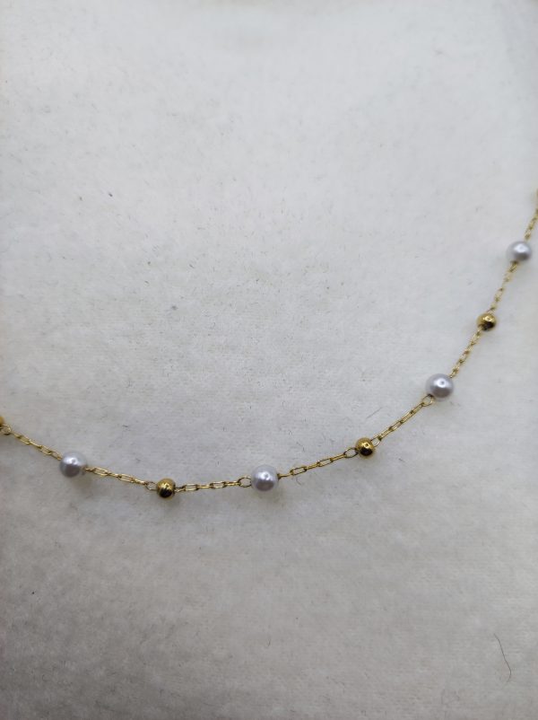 Collier fin en acier inoxydable perles blanches