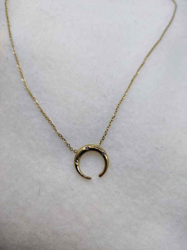Collier en acier inoxydable en forme de lune avec strass