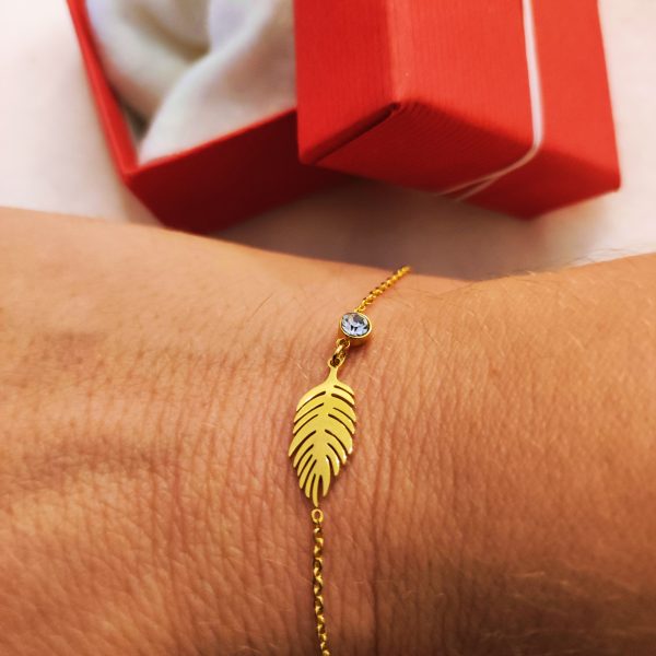 Bracelet en acier inoxydable plume et strass