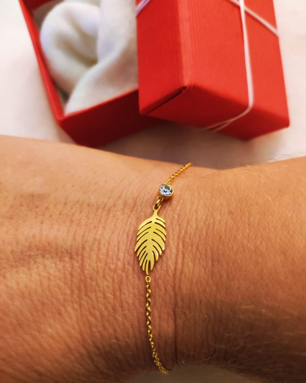 Bracelet en acier inoxydable plume et strass