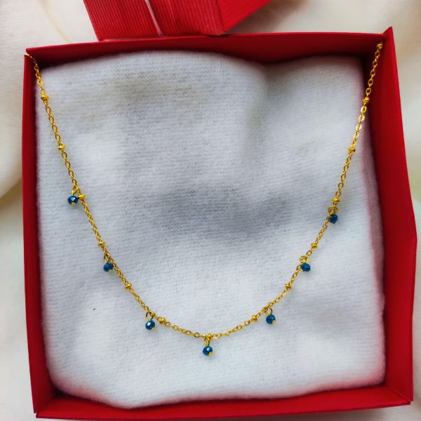 Collier en acier inoxydable avec perles bleu
