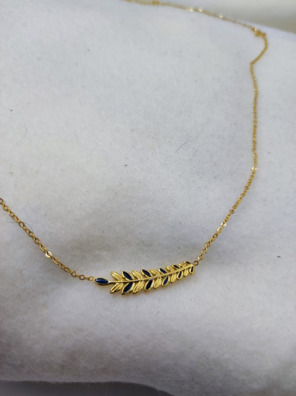 Collier en acier inoxydable plume bleu