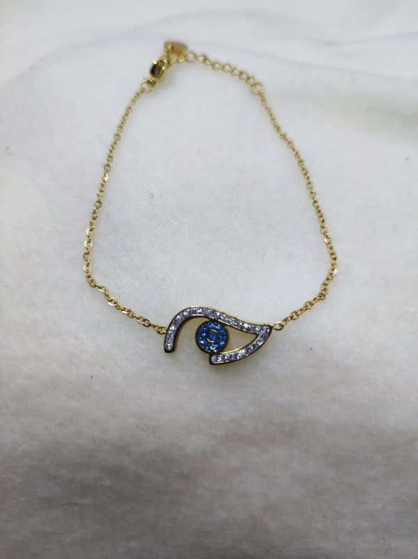 Bracelet en acier inoxydable doré avec strass bleu – Image 2
