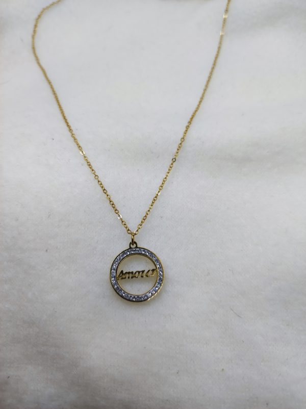 Collier en acier inoxydable doré et strass