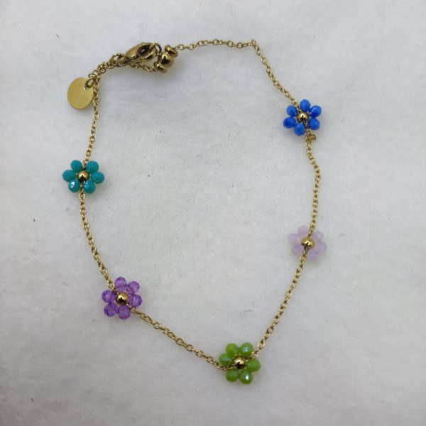 Bracelet cheville en acier inoxydable fleurs