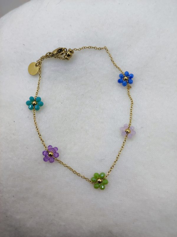 Bracelet cheville en acier inoxydable fleurs