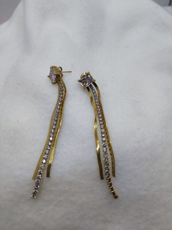 Longues boucles d'oreilles en acier inoxydable strass