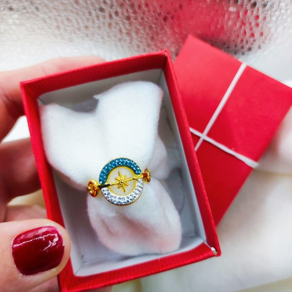 Bague acier inoxydable avec strass bleu