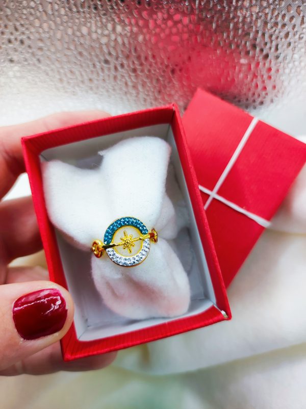 Bague acier inoxydable avec strass bleu