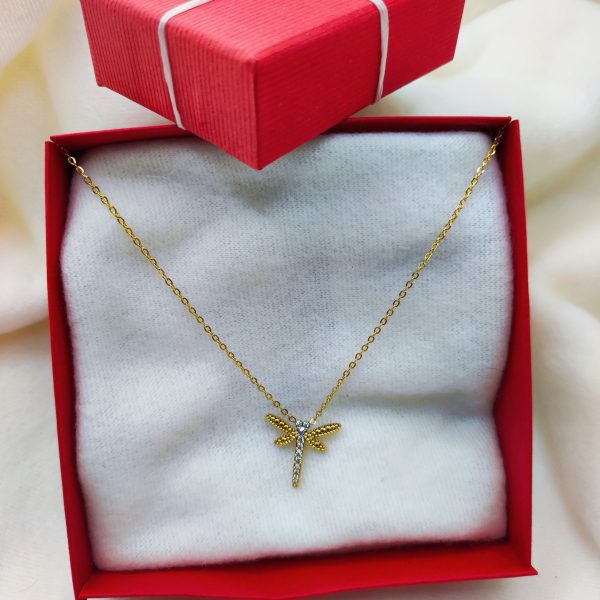 Collier en acier inoxydable doré avec strass